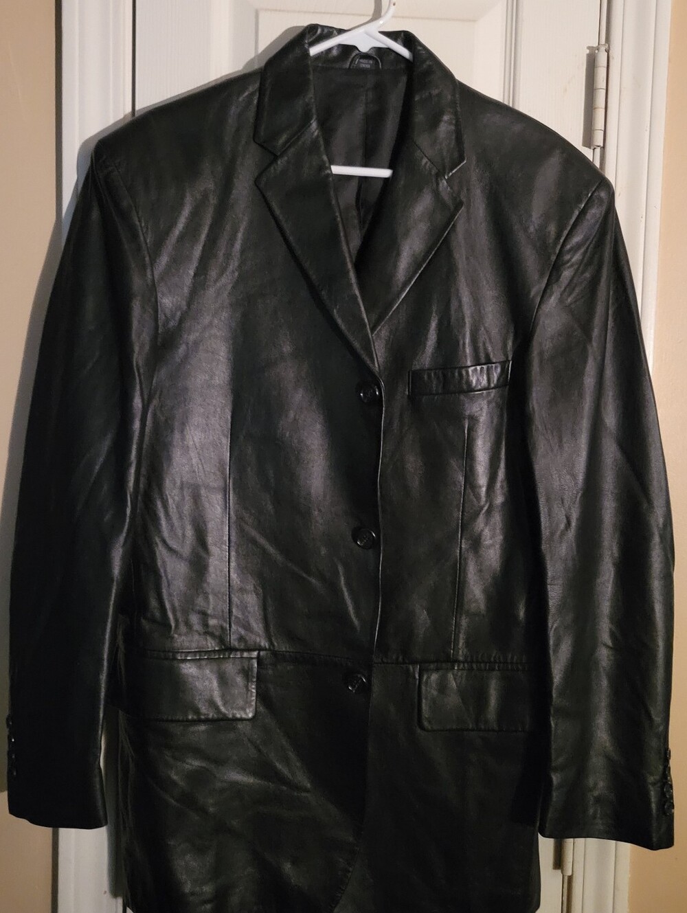 Macys Alfani Black Leather Blazer - Men's Classic Single-Breasted Jacket
